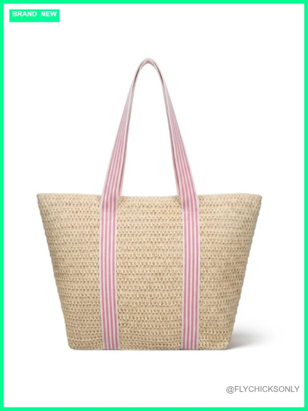 Large Straw Beach Tote Bag with Zipper Woven Shoulder Handbag
